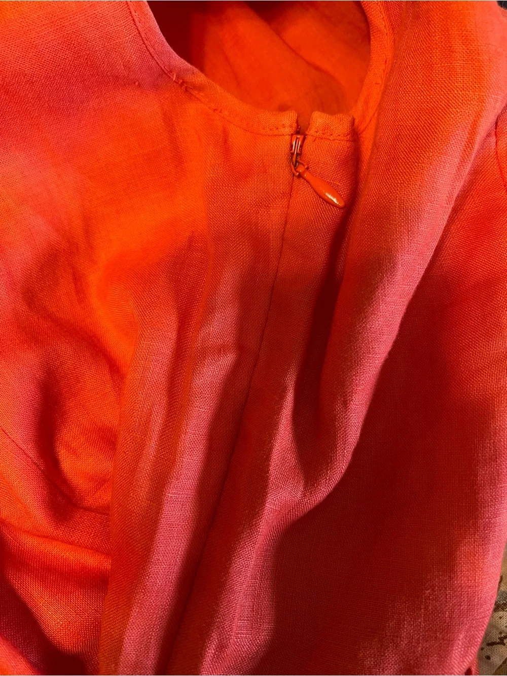 J. Crew Coral Sleeveless Scoop-Neck A-Line Linen Dress